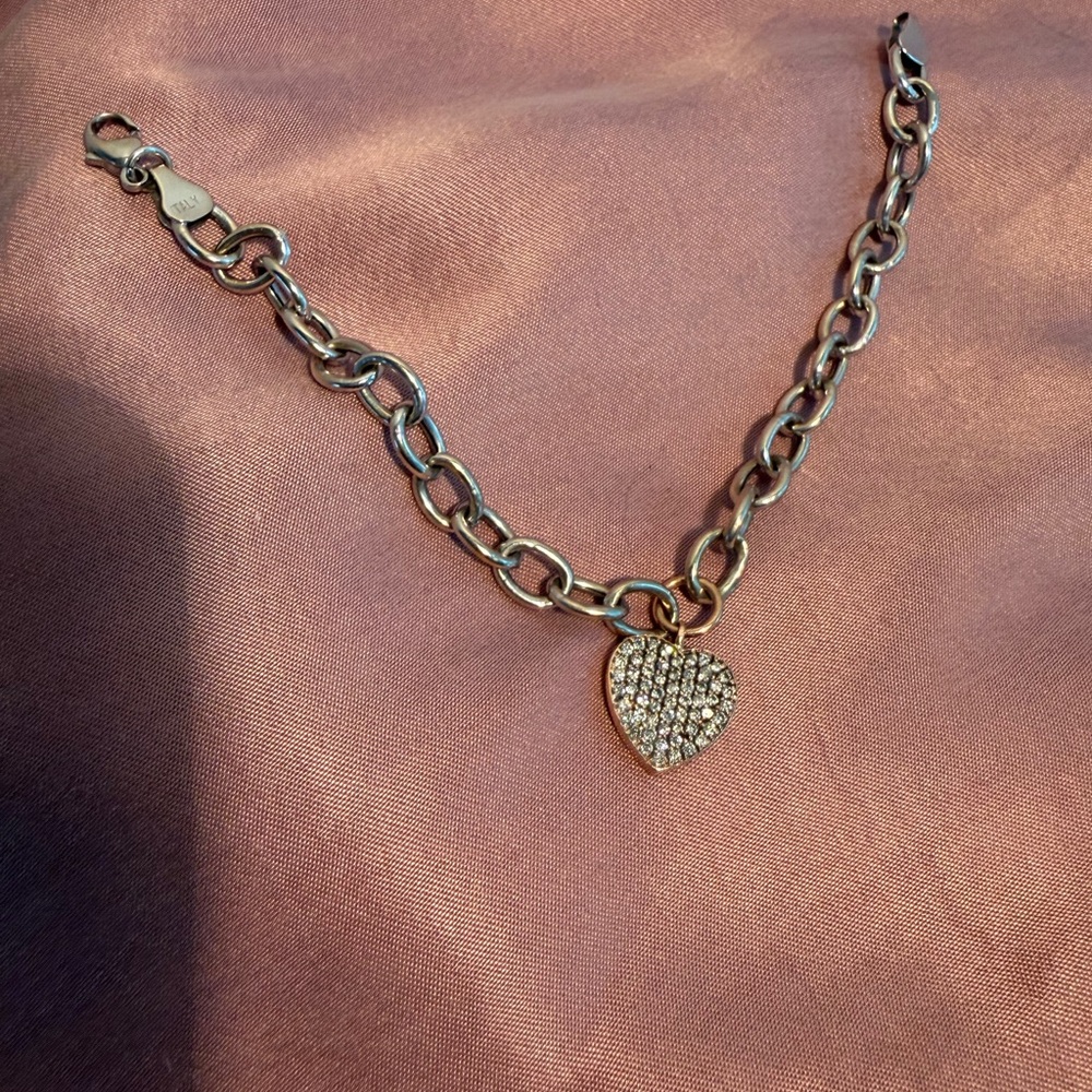 Diamond and 14k Gold Heart Charm Chain Bracelet